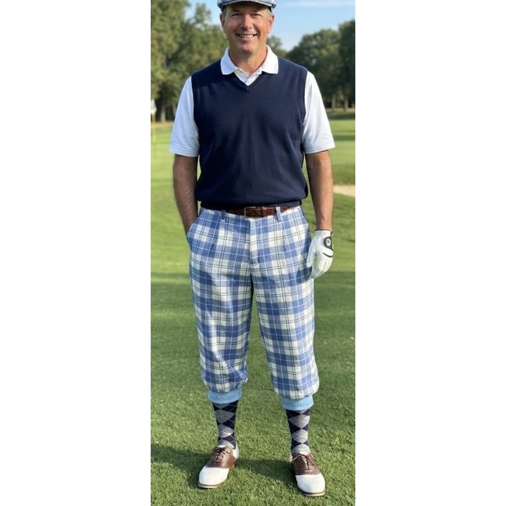 Golfknickers.com Mens Sz 32 Golf Knickers Limited Blue White Plaid Pants NWT